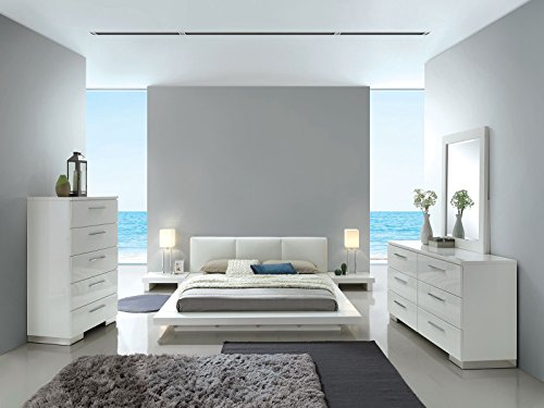 Beautiful White  High Gloss Lacquer Coating Queen Size Bed Dresser Mirror Nightstand  4pc - EK CHIC HOME