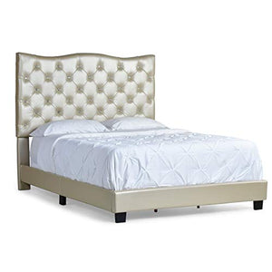 Mariana Tufted Upholstered Bed by Queen Gold Acacia, Oak - EK CHIC HOME
