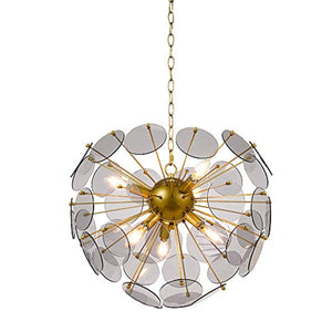 Modern Soft Gold Sputnik 6-Light Chandelier, 17" With  Bulbs, Smoke Glass Petals - EK CHIC HOME