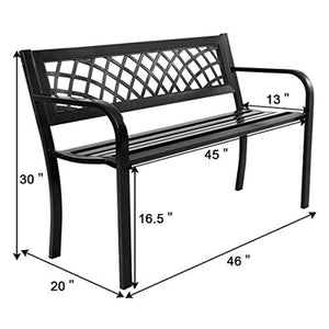 50" Patio Garden Bench Loveseats Park Yard Furniture Decor Cast Iron Frame Black - EK CHIC HOME