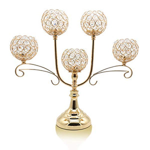 Chic 5 Arms Bowl Ball Crystal Candelabra/Candlesticks/Candle Holders - EK CHIC HOME