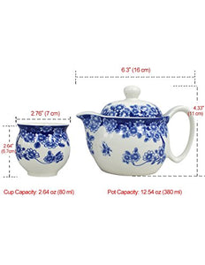 Porcelain Butterfly Floral Tea Set (Tea Pot w. Infuser + 6 Dual Layer Tea Cups) in Gift Box - EK CHIC HOME