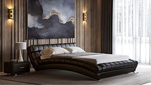 Adonis Black Tufted Leather Platform Bed - EK CHIC HOME