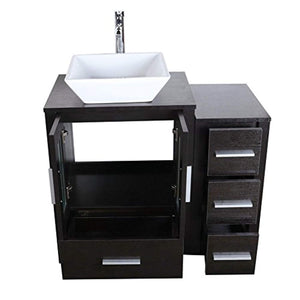 72" Bathroom Vanity Cabinet and Double Sink Combo Black Wood w/Faucet Sink and Drain - EK CHIC HOME