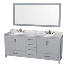 Load image into Gallery viewer, 80 inch Double Bathroom Vanity in Gray, White Carrara Marble Countertop, Undermount Oval Sinks, and 70 inch Mirror - EK CHIC HOME