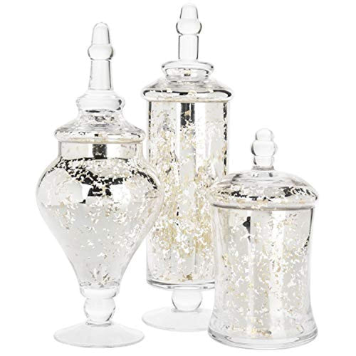 Set of 3 Silver Mercury Glass Apothecary Jars - EK CHIC HOME