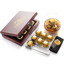 Load image into Gallery viewer, Gold Stainless Steel Whiskey Stones Gift Set in Beautiful Wooden Box - EK CHIC HOME