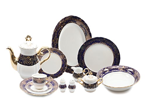 Royalty Porcelain 49pc Banquet Dinner Set for 8, 24K Gold Bone China - EK CHIC HOME