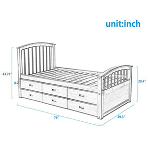Twin Size Platform Storage Bed Solid Wood Bed with 6 Drawers (Natural) - EK CHIC HOME
