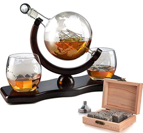 The Wine Savant World Decanter - With 2 Globe Glasses-Includes Whiskey Stones - EK CHIC HOME