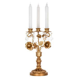 Madeleine Antique Gold Metal Candelabra Centerpiece, 3 Votive Candle Taper - EK CHIC HOME