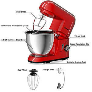 Stand Mixer 4.3 Quart 6-Speed  w/Stainless Steel Bowl - EK CHIC HOME