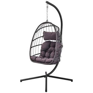Rattan Hanging Swing Egg Chair,Hammock Chair, Aluminum Frame and UV Resistant Cushion - EK CHIC HOME
