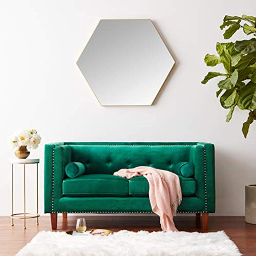Velvet Upholstered Modern Chesterfield Loveseat with Nailhead Trim, Green - EK CHIC HOME