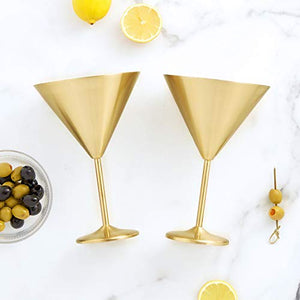 Gold Martini Cocktail Glasses, Brushed Gold Stainless Steel, Set of 2 with Gift Box - EK CHIC HOME