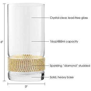 Luxurious Highball Cocktail Glasses - Sparkling"Diamond" Studded Set of 6 - EK CHIC HOME