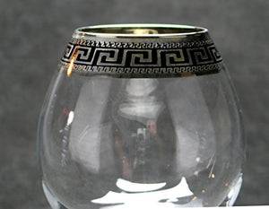 Crystal Cognac Brandy Snifter Goblet, 17 oz. Platinum Greek Key Ornament - EK CHIC HOME