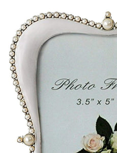 Elegance Metal Picture/Photo Frame Silver with White Enamel and Pearls 3.5 x 5 Inch - EK CHIC HOME