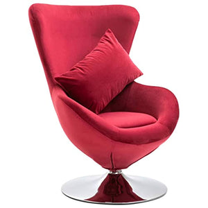 Swivel Egg Chair with Cushion Velvet French Armchair Red - EK CHIC HOME