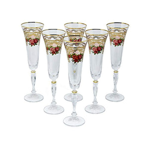 Crystal Champagne Flute, 24K Gold Floral - EK CHIC HOME