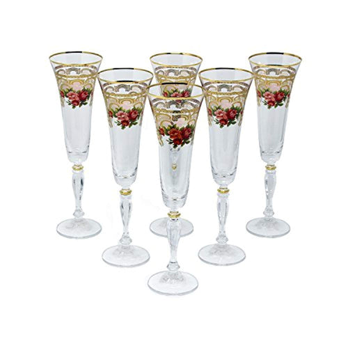Crystal  Champagne Flute, Gold Floral - EK CHIC HOME