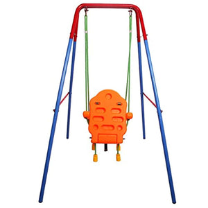 Toddler Swing Set, High Back Seat with Safety Belt, A-Frame Outdoor Swing Chair, Metal Swing Set for Backyard - EK CHIC HOME