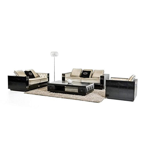 Bellagio Transitional Black Crocodile and Beige Fabric Sofa Set - EK CHIC HOME