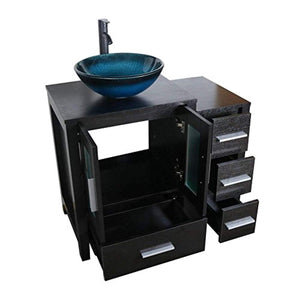 36" Black Bathroom Vanity Cabinet and Sink Combo Single Top MDF Wood w/Faucet and Drain - EK CHIC HOME