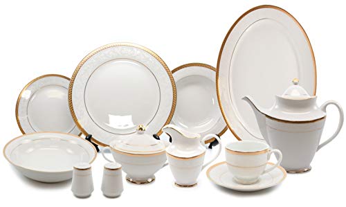 Royalty Porcelain Vintage Floral 49-pc Dinnerware Set 'Claudia', Premium Bone China - EK CHIC HOME