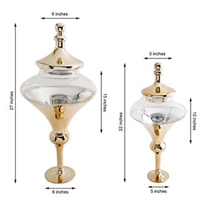 Pack of 2 | Chrome Gold Teardrop Ombre Glass Candy Jars - 27" & 22" - EK CHIC HOME