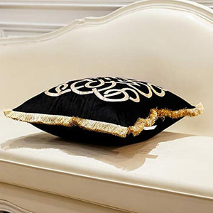 Pack of 2 Luxury Black Decorative Pillows with Tassels 20 x 20 - EK CHIC HOME