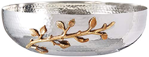 Golden Vine Hammered Salad Bowl, 12-Inch, Silver/Gold - EK CHIC HOME