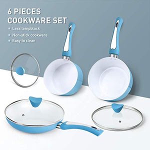 6 Pieces Nonstick Pots and Pans Set with Glass Lid Ceramic Cookware Set - EK CHIC HOME