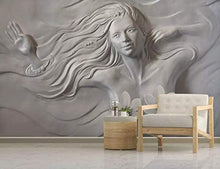 Load image into Gallery viewer, 3D Embossed Sculpture Wallpaper Cement Lotus Girl Wall Mural Modern Home Decor Cafe Design Living Room Entryway - EK CHIC HOME