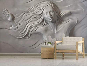 3D Embossed Sculpture Wallpaper Cement Lotus Girl Wall Mural Modern Home Decor Cafe Design Living Room Entryway - EK CHIC HOME