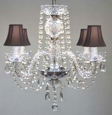 Swarovski Trimmed All Crystal Chandelier And Black Shades H17