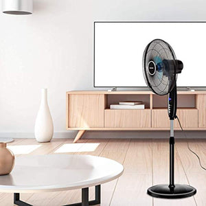 Oscillating Pedestal Fan w/Timer, LCD Display, Double Blades, Remote Control - EK CHIC HOME