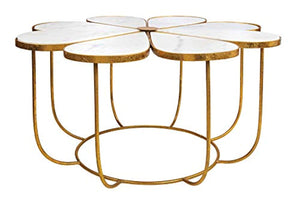 Botanical Shaped Marble Top Cocktail Table, 31", Gold - EK CHIC HOME