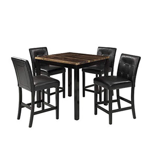 5-Piece Kitchen Table Set Brown Wood Grain Top Counter Height Dining Table Set - EK CHIC HOME