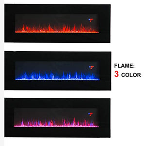 50" Electric Fireplace Wall Mounted Timer/Multicolor Flames/Remote Control (Black) - EK CHIC HOME