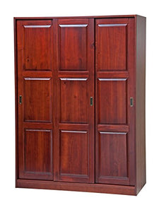 Solid Wood 3-Sliding Door Wardrobe/Armoire/Closet52"w x 72"h x 22.5"d. 1 Large/4 Small Shelves, 1 Rod Included - EK CHIC HOME