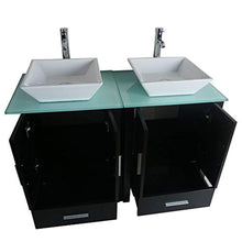 Load image into Gallery viewer, 48&quot; Double Sink Bathroom Vanity Combo Glass Top Black Paint Cabinet w/Mirror Faucet and Drain set - EK CHIC HOME