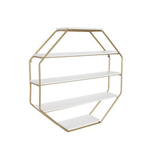 Load image into Gallery viewer, Lintz Large Octagon Floating Wall Shelves with Metal Frame, Gold and White - EK CHIC HOME