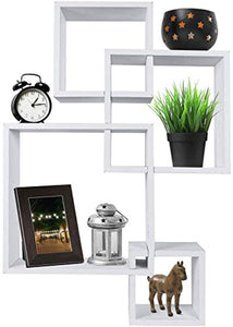 Decorative 4 Cube Intersecting Wall Mounted Floating Shelves- White Finish - EK CHIC HOME