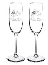 Load image into Gallery viewer, Custom Engraved Champagne Flutes - Butterfly Design - Choose Set of 16 - Laser Engraved with Name and Date (Set of 16) - EK CHIC HOME