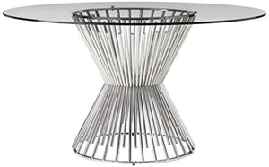 Contemporary Round Steel Rods Dining Table with Tempered Glass Finish Silver - EK CHIC HOME