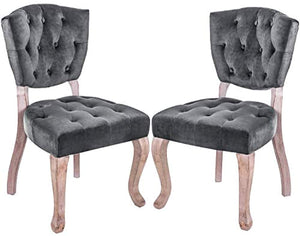 Upholstered Dining Chairs Set of 2 - Parsons Accent Chair with Wood Legs - EK CHIC HOME