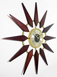 Orion 30 Inch Walnut Mid-Century Modern Starburst Wall Clock - EK CHIC HOME