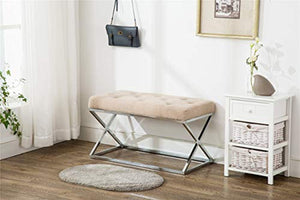 Upholstered Ottoman Bench X Metal Entryway Bench with Tufted Design - EK CHIC HOME