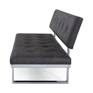 LIZ Contemporary Sofa Bench, Upholstered, Tufted, Microfiber and Iron, Slate and Chrome - EK CHIC HOME